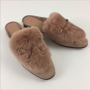 AD & Daughters Suede Rabbit Fur Mules.